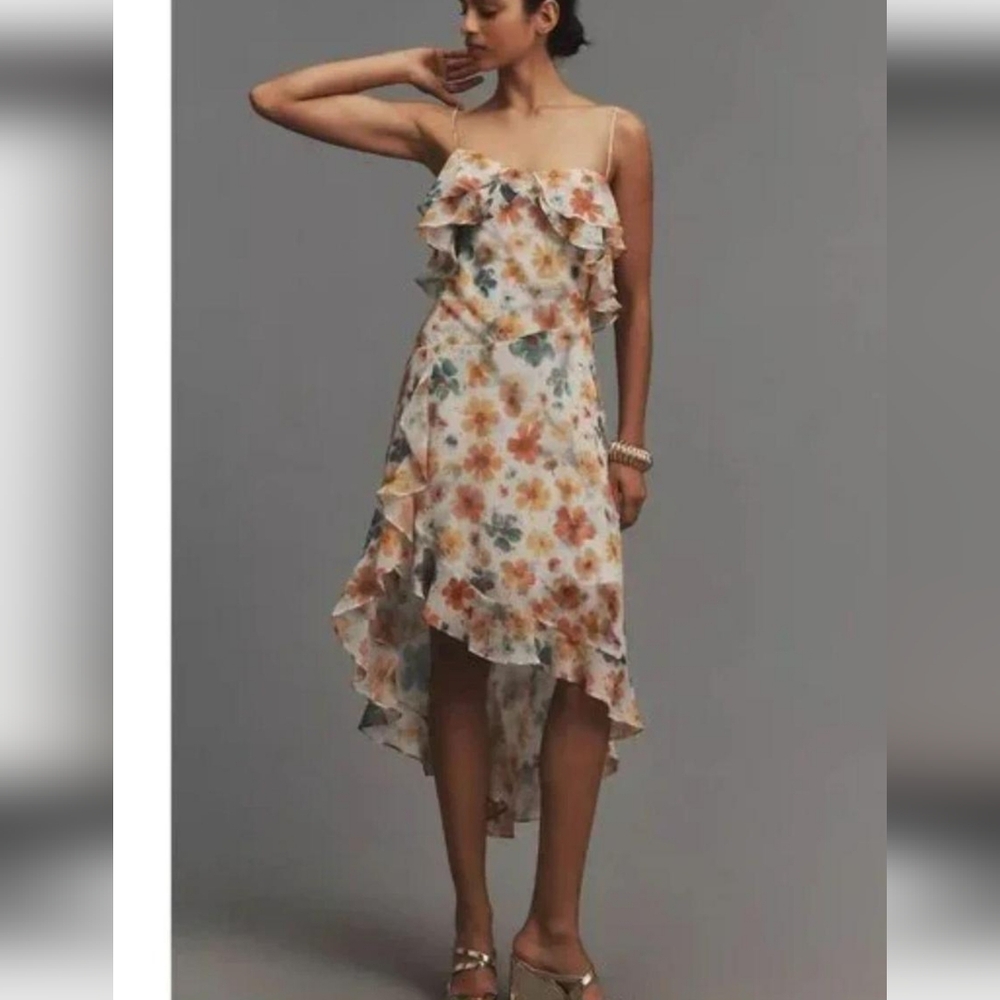 Anthropologie High Low Floral Ruffle Dress